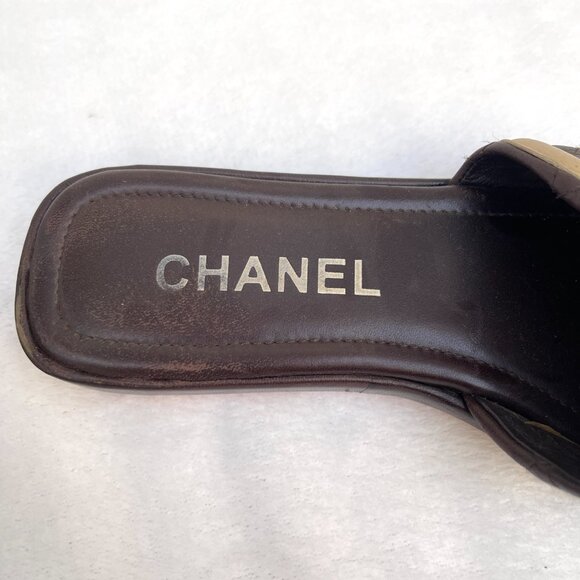 Auc Chanel Cambon Quilted Slides with Beige Interlocking CC in Brown IT 36 - Picture 8 of 10